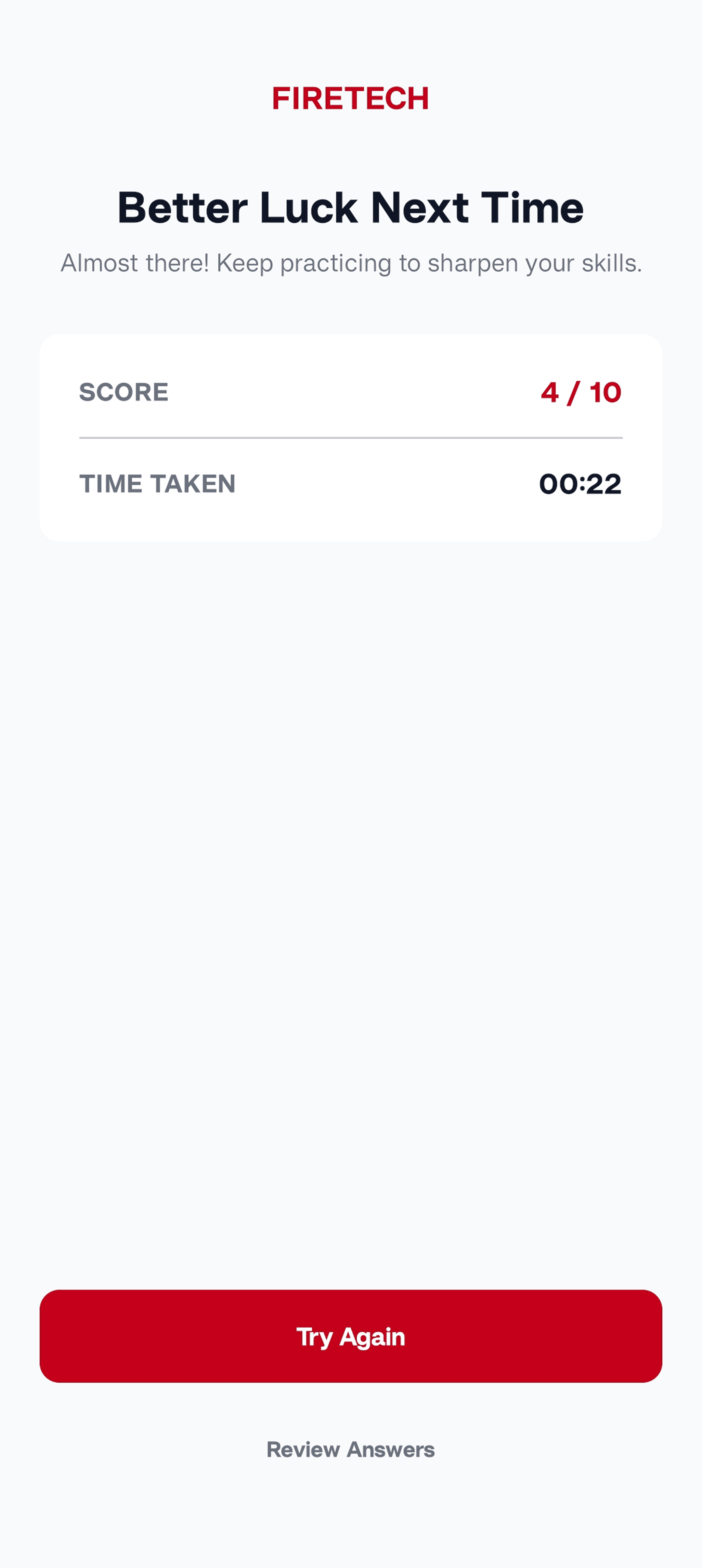 Firetech Quiz App - Live Timer & Assessment Scoring